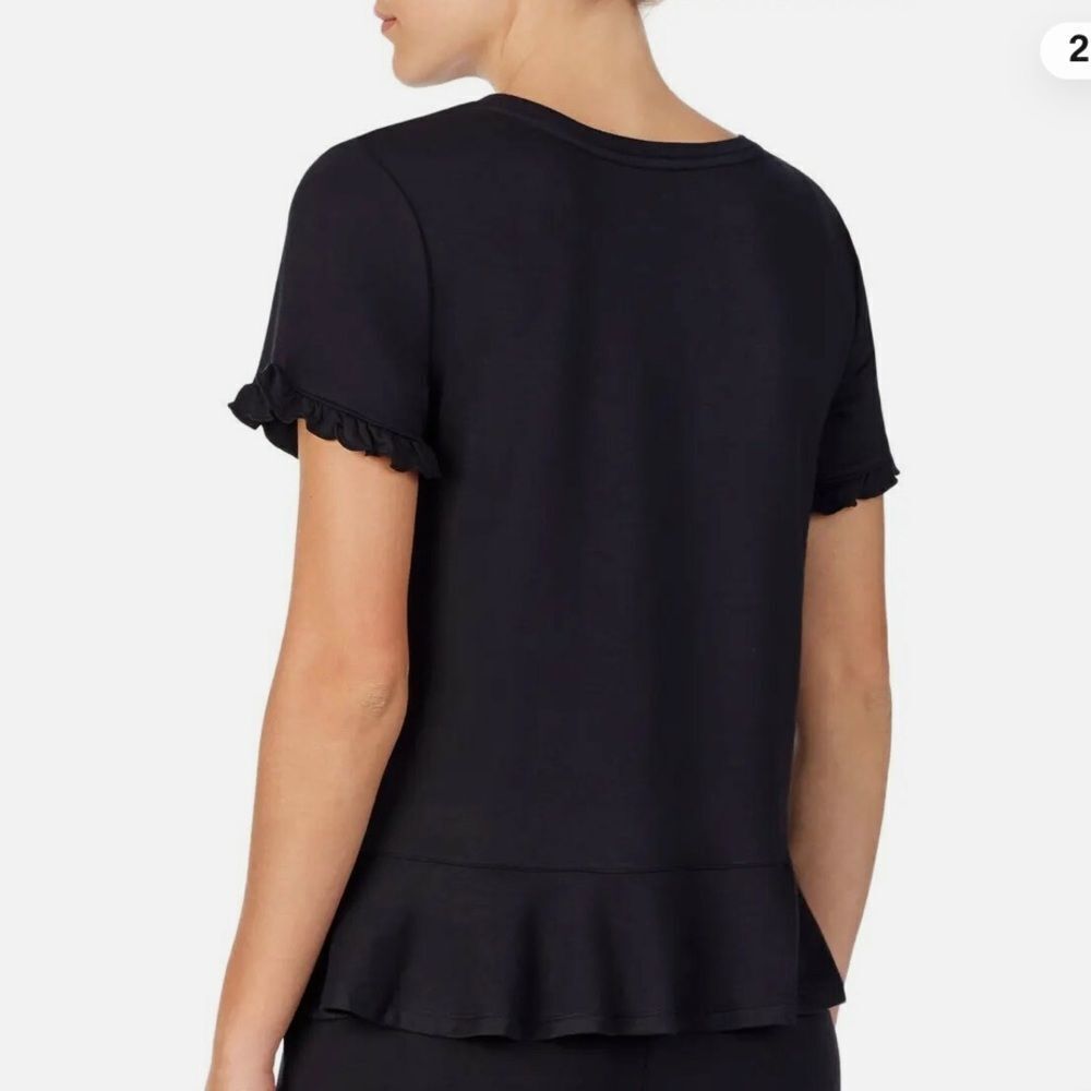 Kate Spade Black Ruffle Hem Tee Size Large - Picture 3 of 7
